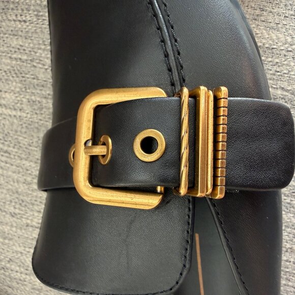 Dolce Vita Black Leather Mules With Gold Buckle Detail Size 8.5 - Picture 7 of 10